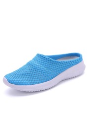 Flying Mesh Half Slippers Women Walking Shoes Orthopedic Ladies Platform Mules Mesh Lightweight Slippers Wedge Female Sneaker