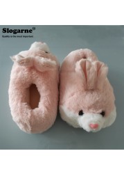 Winter Slippers For Couples Unisex Women Men Home Slippers Cute Animal Rabbit Indoor Shoes Lover Non-slip Warm Cotton Soft Plush