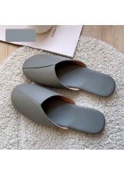 Women Leather Slippers Couples Spring Autumn Indoor Non-slip Couples Home Fashion Casual Non-slip Single Shoes Chaussure Femme