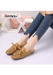 Personality women shoes 2021 spring lace-up loafers fashion soft square toe flats for women shoes black loafers women