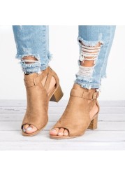 Women Wooden Sandals 2022 Summer New Solid Color High Heels Open Toe Strap Buckle Casual Female Fashion Sandalias De Mujer