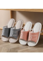 Women Indoor Linen Slippers Floor Couple Bedroom Shoes Ladies Summer Cute Cartoon Open Toes Non-slip Flip Flops Zapatillas Mujer