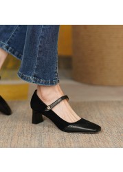 2022 New Women's Pumps Natural Leather 22-25.5cm Cowhide Upper Hollow Brooke Mary Jane Shoes Full Leather Women's Shoes