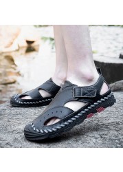 2022 New Summer Men's Mesh Sandals Outdoor Casual Rome Sandals Genuine Leather Men Beach Sandals Non Slip Sneakers Big Size