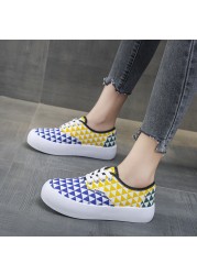 Spring New Color Matching Plaid Design Fashion Shallow Mouth Breathable Outdoor Casual Rubber Platform Non-slip Canvas Shoes