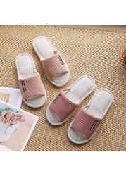 Women Indoor Linen Slippers Floor Flat Couples Bedroom Shoes Ladies Summer New Open Toes Non-slip Flip Flops zapatillas mujer