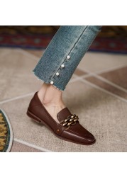 2021 New Women's Series Loafers Low Heel Genuine Leather Round Toe Slip-On Loafers Ladies Comfortable Casual Spring Shoes