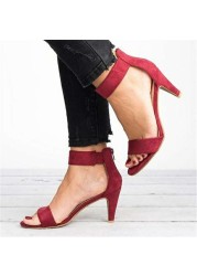 Summer new open toe round head stiletto women's sandals bag zipper suede slimming word women's shoes