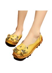 National wind flowers flat shoes women handmade genuine leather shoes women retro soft bottom flat shoes autumn flats shoes