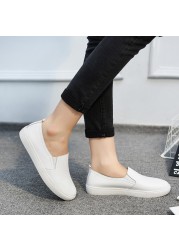 New Leather Women Fltats Casual Leather Shoes For Women Spring Summer Flat Shoes Ladies White Leather Loafers Zapatos Mujer