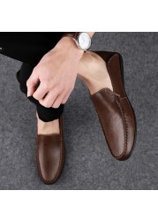 Men's Genuine Leather Moccasin Shoes Casual Breathable Italian Style Lace Up Plus Size 38-46 Summer Shoes