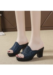 Diamond Rhinestone Genuine Leather Summer Shoes Fashion Mother Outdoor Sandals Women Plus Size 40-42 Cool Slippers