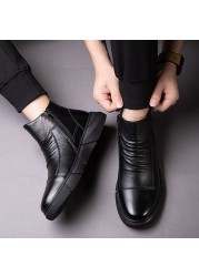 Winter boots male British style boots Korean fashionable tooling boots plus velvet warm cotton shoes man ankle women's shoes