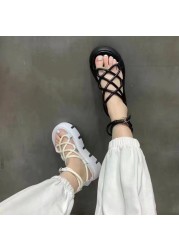 Women's sandals 2021 summer new fashion thick bottom breathable Eugene yarn mesh magic splice Roman sandals hook and loop