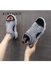 women sandals wedges shoes summer platform sandals shoes women female slip on peep toe knitted ladies casual sneakers 2022