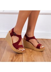 New fashionable women's large size wooden sandals 2021 summer new roman sandals korean style muffin high heels for students