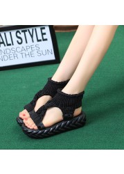 Women Gladiator Sandals Summer Flat Wool Shoes Thick Bottom Knitting Solid Sandals Ladies Platform Sandalias Zapatos Mujer