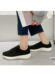 Lucifer Breathable Mesh Lace Up Sneakers Women 2022 Summer Soft Sole Knit Flat Shoes Woman Non-slip Casual Shoes Plus Size 43