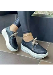 2022 women's shoes spring and autumn new casual shoes hollow breathable slope heel platform shoes lightweight non-slip sports shoes