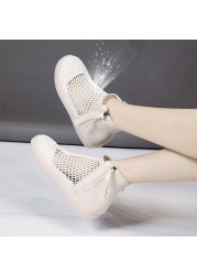 2021 Summer Flat Sandals Soft Genuine Leather Breathable Mesh Flat Sandals Korean Hollow Out Sandals Female Student Shoes