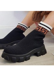 Shoes woman boots knit sock boots women's thick-soled short tube breathable plus size 43 Martin boots platform socks heels