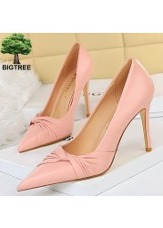 BIGTREE Spring Shoes Woman Pumps Pu Leather Shoes Women Heels Stiletto Fashion Office High Heel Shoes Ladies Shoes Plus Size 43