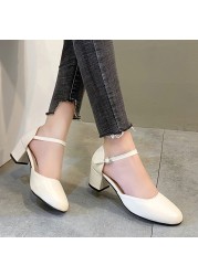 Rimocy Black Women Mary Jane Round Heel Pumps Women Platform Thick Heel Ankle Strap Shoes Women Summer PU Faux Leather Boots