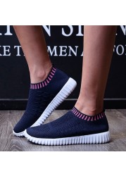 Rimocy Breathable Mesh Slip On Sneakers Women Plus Size Casual Knitted Flats Female 2022 Spring Summer Soft Sneakers Woman