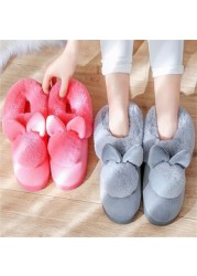 Autumn Winter Cotton Slippers Rabbit Fur Home Warm Thick Bottom Indoor Cotton Shoes Women Slippers Cute Fluffy Cat Slippers