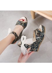 Rimocy Print Bohemia Wedges Sandals for Women 202 Summer Super High Heels Peep Toe Sandalias Mujer Plus Size Beach Platform Shoes