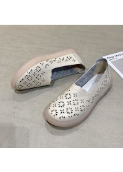 Leather Women Flats New Cutout Summer Shoes Woman Hollow Women's Loafers Female Solid Shoes
