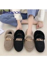 woman slippers summer sandals fox fur slides mules black shoes for women loafer 2022 home shoes spring outdoor block heel