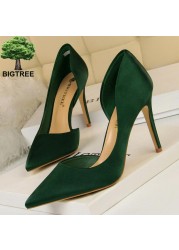 BIGTREE Sexy Shoes Woman Pumps Black Blue Sliver Women Heels Satin High Heels Shoes Women Stiletto Heels 9.5cm Ladies Shoes