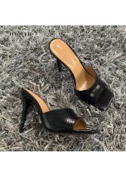 2022 Summer New Women's Slippers Square Toe Thin Heels Black Women High Heels Shoes Woman Sexy Flip Flops Women Shoes Ladies Shoe