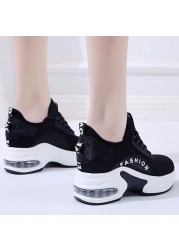 Lucifer 2022 Spring Breathable Mesh Casual Women Sneakers Lace Up Height Increasing Shoes Woman Air Cushion Wedges Female Shoes