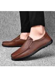 Mens Casual Shoes Luxury Brand Summer Men Shoes Split Leather Moccasins Comfortable Breathable Slip On Boat Shoes