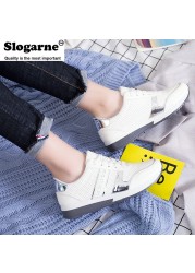 Women Plus Size Luxury Shoes Platform Sneakers Female Spring Walking Shoes Student Flats Thick Sole Hollow Leather Shoes