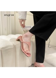 Women Shoes 2022 New Women Flip Flops Slippers Fashion Women's Slippers Pinch Toe Square Head Women Party Shoes Women's High Heels