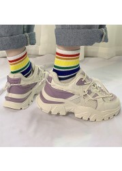 Women's shoes autumn 2021 new Korean color matching sneakers round toe flat bottom increase fashion casual women's shoes