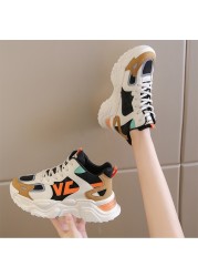 2021 autumn trendy thick-soled high-top white shoes female Korean student running casual flat-sole shoes female color matching