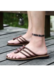 2020 mens flip flops sandals genuine leather casual men's shoes slippers summer fashion beach flip flops flat sandalias mujer