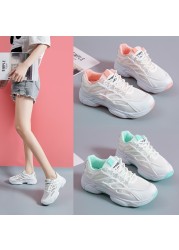 Women's shoes 2021 summer platform wedge casual sneakers women mesh breathable sneakers women comfort lace up white shoes