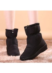 Snow boots for women winter warm plush ankle boots front zipper non-slip cotton-padded female solid color boots