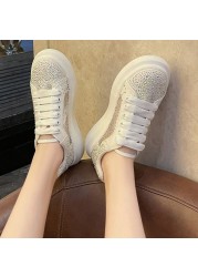 JMPRS Platform Shining Crystal Sneakers Women 2022 Spring Breathable White Mesh Sneaker Woman Comfort Flat Heel Casual Shoes