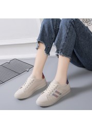 Women white shoes flat beautiful casual shoes lace-up all-match street shopping comfortable round head high quality woman sneakers