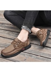 Men's shoes genuine leather luxury men's casual shoes breathable comfortable hiking shoes men's soft non-slip sports shoes