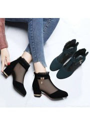 Woman Mesh Gauze Light Heels Chunky Heels Pants Female Shoes Fash Breathable Shoes New Black Single Shoes Shoes Sandals