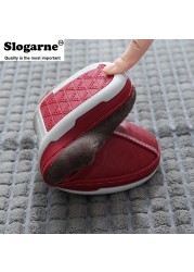 Couples Women Men Winter Slippers Home Cotton Shoes For Lovers Men Indoor Slippers Plush Warm Indoor PU Leather Waterproof Unisex