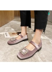 Rimocy Spring Autumn Crystal Mary Jane Shoes For Women Low Heel Ankle Strap Pumps Woman Dress Rhinestone Fashion Party Shoes