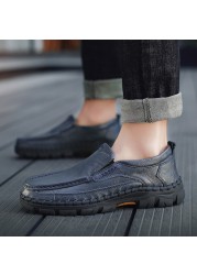 High Quality Genuine Leather Casual Shoes Brand Men Shoes Comfort Breathable Slip On Soft Driving Shoes Big Size 48